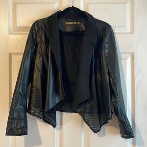 Bagatelle Black Faux Leather Jacket with Perforated Details - Medium